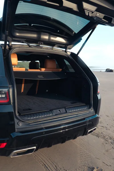 The Sport cargo bay, tailgate open to the beach